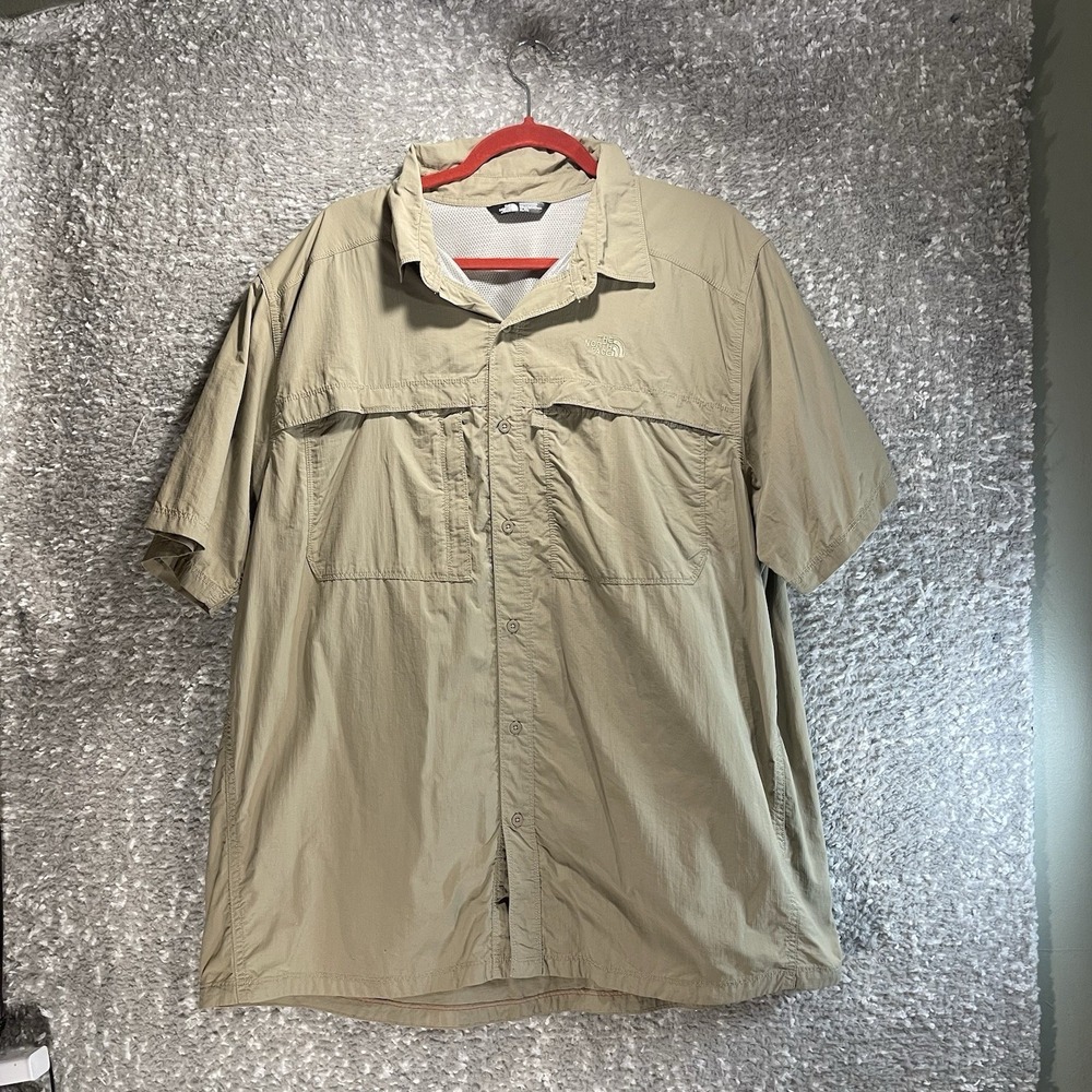 The North Face Men Performance Brown XL Button Shirt Fishing Hiking Vented Nylon
